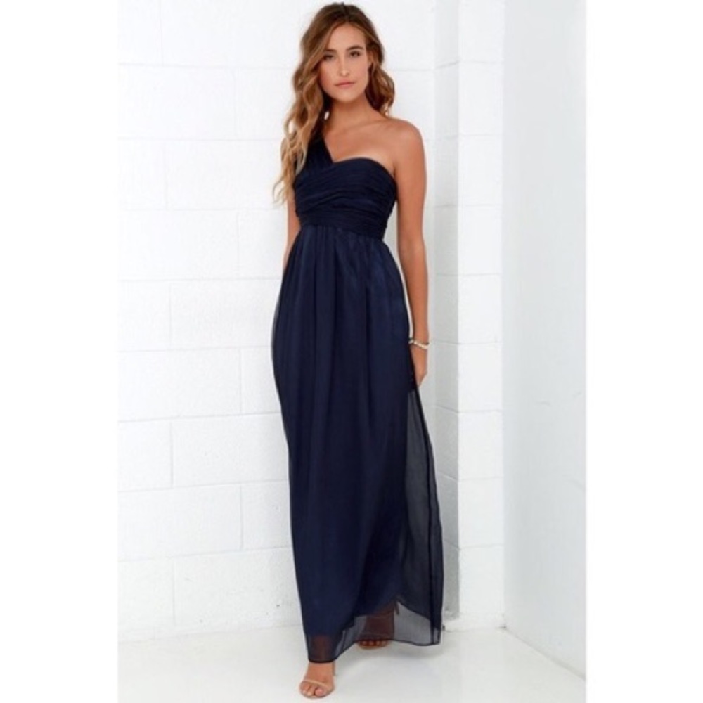Max & Cleo Navy Blue One Shoulder Gown